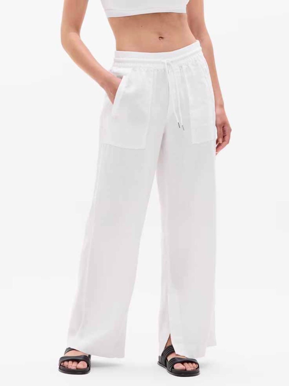 Athleta White Retreat Linen High Rise Pant